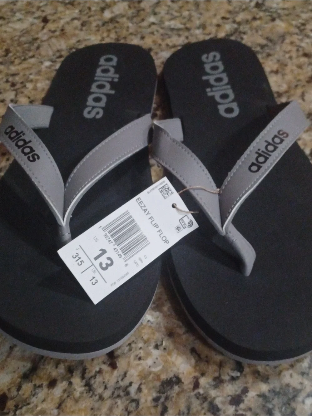 adidas Black Footbed with Gray Straps Flip Flops